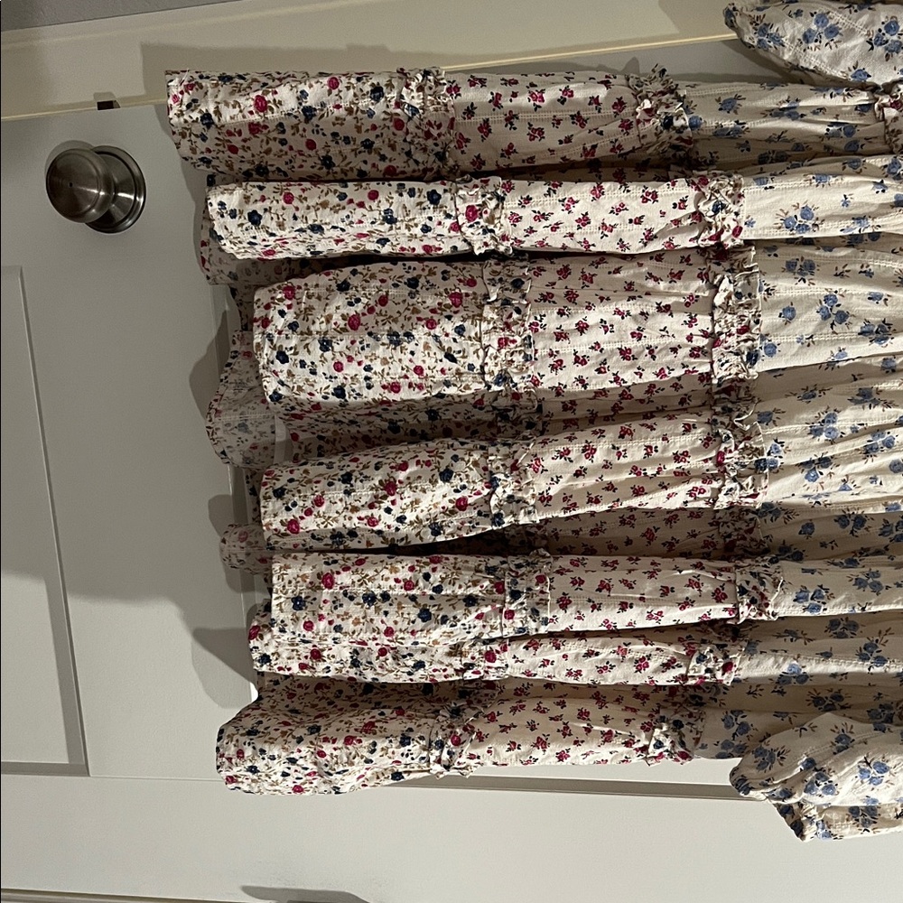 Sezane Floral Patchwork Mini Dress in Cream, Red & Blue - Picture 6 of 12